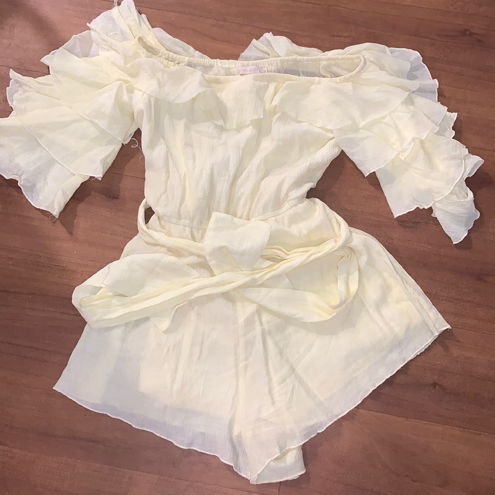 Frilly Off The Shoulder Yellow Romper